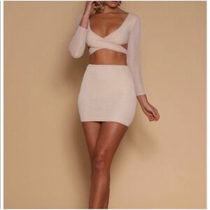MESHKI GIANNA TOP & LAURETTA MINI SKIRT SET‎ CHAMPAGNE Size Medium NWT